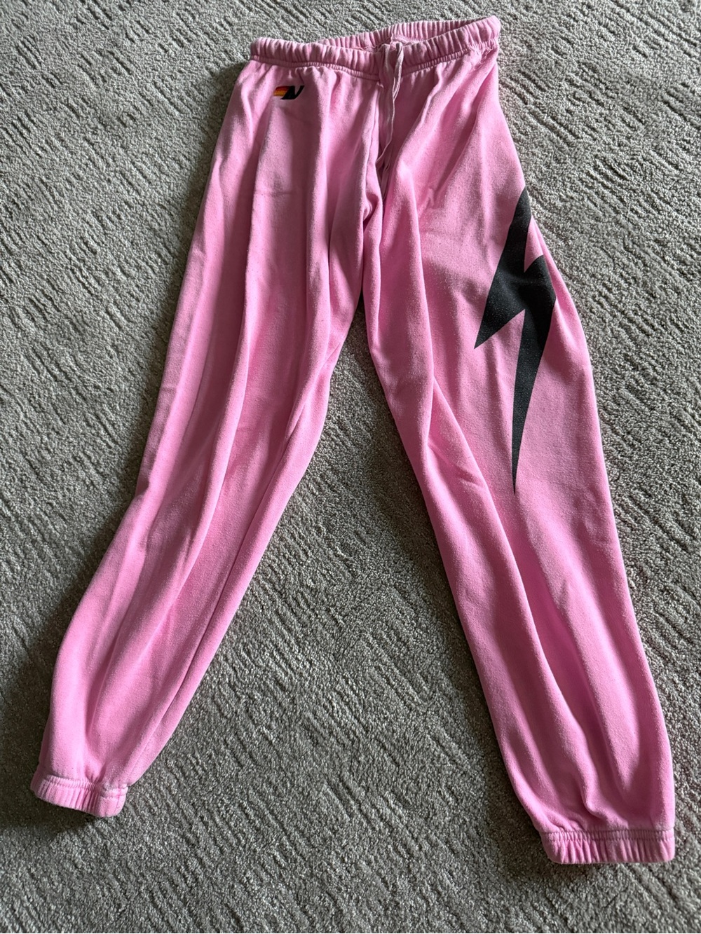 Pink Aviator Nation Sweatpants with Black Lightning Graphic